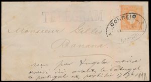 1883, Portugal, N° 42 sur enveloppe avec griffe 'TELEGRAM' (en violet), oblitéré Funchal (Madère) juillet 1883, avec destination 