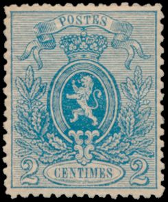 No 24 '2 cent. bleu, perforation 14 1/2 x 14' très beau centrage et gomme originale, tb (OCB €4,350) - voir photo de couverture.