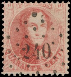 Nr. 16 '40 cent. karminrot' Punktstempel 240 Mariemont, einwandfrei (OBP €40 + Coba €50)