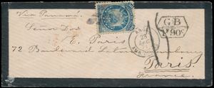 Bolivië : 1871 Rouwbriefje via Callao (Peru), Panama, London (extra strafport) naar Paris gefrankeerd met 