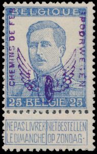 TR 51 '25c blauw, gevleugeld wiel' zonder waarborg, zm (OBP € 420)