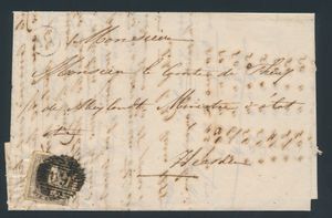 N° 6, volrandig, op brief met afst. P.69 Overpelt 29 juni 1855 + postbusletter AA Achel, naar Heusden, m/ntz (OBP € 17,50 + Coba € 25)