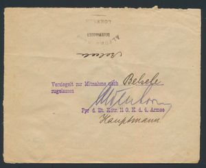 Brief an Belsele, mit violettem Stempel 