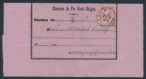 1885 Chemins de Fer Nord-Belges, vrachtbrief (roze), met n° 46 afstempeling 