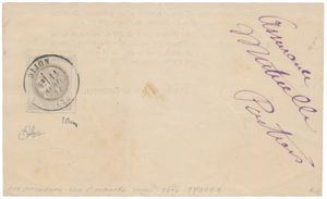 1871, N° 41 B 'Report 2, 1870, 4c grijs' op voorzijde van circulaire, LUXE zegel met stempel Dijon 1871 (gekeurd Brun en Calves), met fotocertificaat, ZEER ZELDZAAM, (Yv € als enkelfrankering € 20.000)