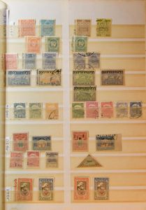Eastern Europe, accumulation in 14 books, including Hungary, Poland, Russia, Bulgaria, Romania, Bosnia, Yugoslavia, Baltic States, vf/f/to be checked