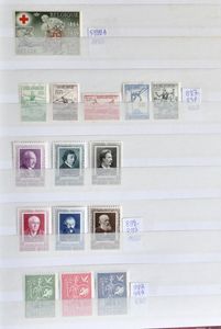 1941/1963 Verzameling volledige reeksen in insteekboek, waarbij 582BA, Atletiek, Schrijvers, Breendonk II, Boudewijn bril, zm