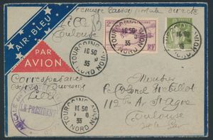 1935 N° 284A and PA 7 (Yv.), on letter cover 