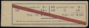 A10b, 1914, rot diagonal, ohne Nummer, 4x 5 Marken 5 Centimes (N°110) und 2x 5 Marken 10 Centimes (N°123), 1 Marke auf letzten Streifen geklebt, schön/zu kontrollieren (OBP €275)