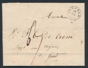 1838 Voorloper met inhoud, vanuit Iseghem, type 18, Herlant 2, briefaanhef is Iseghem, dd. 16 december 1838, naar Gand, port 3 decimen, zm