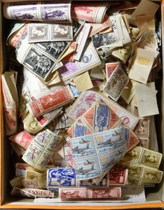Accumulation of thousands of stamps, including many Belgium in shoe box, vf/f/to be checked