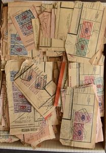 1940/41 Rijkswapen met B in ovaal, samenstelling op 400 fragmenten van vrachtbrieven, w.o. veel interessante stempels, zm/m.