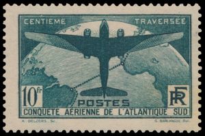 N° 320/21 '100° Traversée aérienne de l' Atlantique sud' with certificate, vf (Yv €840)
