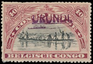 N° 16 B, 17 B and 19 B/21 B, with overprint 'Urundi' from Le Havre, 50 cent. perf. 15, the other 14, with certificate, vf (OBP € 443)
