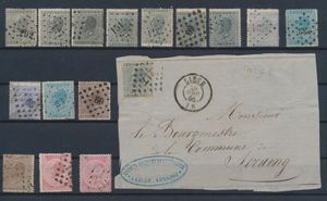 Nos 17 (7 ex. et 1 fragment de lettre), 18 (4x), 19 (2x) et 20 (2) Pour le collectionneur de cachets et de planchages, tb/b/à voir