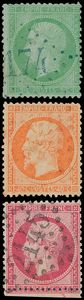 N° 20 (1x), 23 (1x) en 24 (12x) Samenstelling van 14 zegels, Napoleon III empire getand wo. betere tinten en stempels oa. G.C.-5080 Alexandrië, n° 20 met afstempeling 