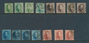 N° 13 (4x), 14 (x), 15 (4x) en 16 (3x), w.o. 13-14-15 ongestempeld (*), mooi geheel, zm/m,  (OBP +€350)