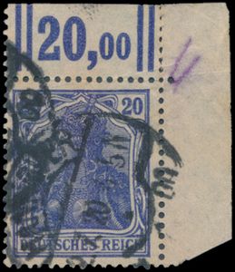 N° 87-IIa W OR 292 '1915, 20 Pf lilaultramarine' expertised (Jaschke and Diena), vf (Mi €300)