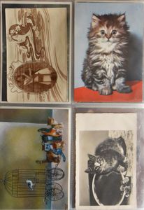 Fantasie katten, romantiek, enz.. Duitse kaarten, in klasseur (+/- 280 stuks)