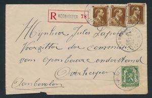 1932 N° 317 en 320, op briefomslag vanuit Anvers, dd. Februari 1932, naar HABANA (Cuba), met censuur 
