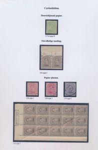 Small study with curiosities, cancellations, types, margin inscriptions, perfs, 5 francs, vf/f