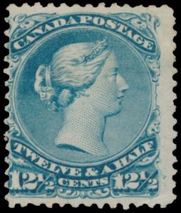No 60 '1868 Large Queen 12 1/2 cents blue' minuscule aminci au niveau de la charnière, b (SG £950)