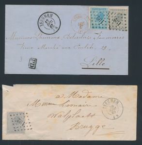 1867 No 17/18 sur lettre avec contenu d'Isegem (Pt192), datée du 12 décembre 67 pour Lille, 