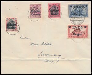 1915 OC 33/37 auf Brief, aus Arlon, vom 1. Juni 1915, nach Luxemburg, schöner Brief, einwandfrei (OBP €235)