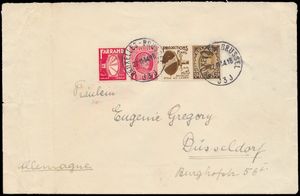 PU 68 en PU1, op omslag, afgest. in Bruxelles-Brussel, dd. 27 11 34, naar Düsseldorf (Duitsland), zm.