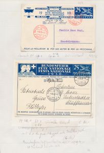 1928/1930 Zusammenstellung von 6 Bundesfeier LP Karten, darunter Ballonpost, 4x 