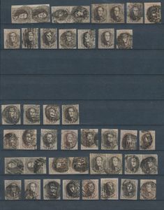 N° 10/10A, 11/11A, 11 paren en 55 zegels, meestal mooi gerand, enkele stempels, meerdere griffen en geburen, zeker voor de plater, zm/m/ntz