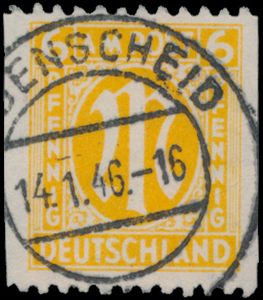 N° 20 US '1945, 6 Pf oker' verticaal ongetand, ZELDZAAM, met fotocertificaat, zm (Mi € 2.000)