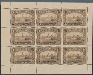 N° 145 '1fr. brown' colour proof in full sheetlet of 9 with overprint 'Waterlow & Sons LTD Specimen' + perforation, beautiful, vf 