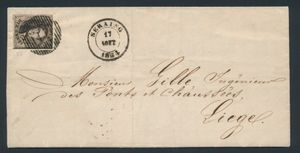 N° 6, volrandig, afst. D. 11 Seraing naar Luik 17 aug 1854, zm (OBP € 17,50 + Coba € 5)