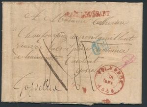 1840 Voorloper met inhoud, vanuit Vilvoorde, dd. 30 januari 1840, naar Gosselies (aankomststempel Charleroi, dd. 1 februari 1840), op voorzijde, manuscript van 