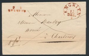 1829 Voorloper met inhoud, vanuit Enghien, combinatie van poststempels 