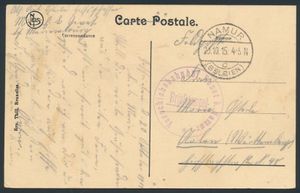 1915 ZK in Feldpost van Namur naar Duitsland met rondstempel 