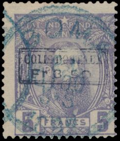 CP 4 '5 Fr violet' overprint in black, framed, 'Colis postaux/ Fr 3,50' type B, cancelled. Boma 23 Oct 1888, with certificate, vf (Cat € 950)