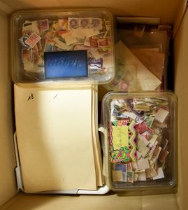 Large box miscellaneous, including many stamps loose, postal items, mint, many different countries, vf/f.