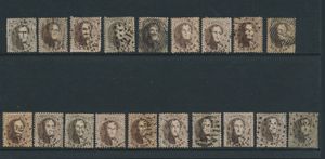 N° 14 (19x) + 15 (40x), met balk- en puntstempels, leuke samenstelling, zm/m