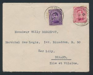 Emissie 1915, 3 briefomslagen (w.o. 2 aangetekend), vanuit Le Havre (Poste Belge Belgische Post  Ste Adresse), naar Ille et Vilaine (bij Rijsel/Frankrijk), vermelding van afzender 