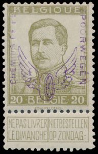 TR 50 B '20c olijf, gevleugeld wiel' met fotocertificaat (+ gekeurd J. Baete), zm (OBP € 1.240)