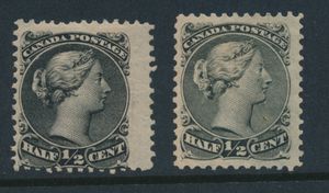 No 53/54 '1868, 1/2 cent noir et gris-noir' tb (SG £160)