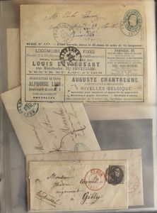 1850/1947 Samenstelling van +/- 85 poststukken, w.o. censuur, WO I, voorlopers, PWS met pub, strafport, klassieke zegels, zm/m/ntz