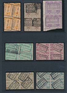 Restlotje spoorwegen, enkele blokken van 4 (12 stuks) en enkele vrachtdocumenten,, zm.