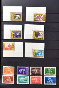 Accumulation of various countries and periods in 13 books, including Belgium, Germany, USA, theme, Liechtenstein, Romania, France, vf/f/to be checked