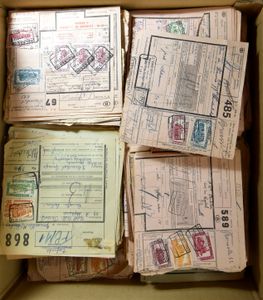 100den vrachtbrieven 'Reeks treinen' bijna alle 1953, voor de stempelzoeker, zm/m.