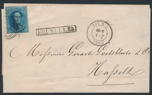 1863 Est N° 3, brief zonder inhoud, N° 11 met afstempeling 