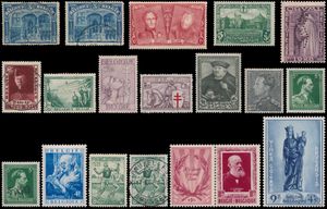 1907/1970 Verzameling in 2 insteekboeken en 1 ringmap, w.o. 5 franken gest. (2x), 221/33 **, 1° Orval *, Mouwstrepen verticaal **/*, Kastelen *, 325 gest., Sanatorium *, Kruis van Lotharingen *, Ridder gest., 410 **, Poortman **, BL 5 **, -10% **, Gellingen **, 792/97 **, BL 27/28 *, Atletiek **/*/gest., 2-luiken * , Brugge *, BL 31 **, Boudewijn bril **, ook dubbels aanwezig, nominaal, zm/m/ntz