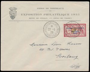 1923, N° 182 Bordeaux Expo, op speciale brief 22/06/1923, luxe gecentreerde zegel, met fotocertificaat (getekend Schott)